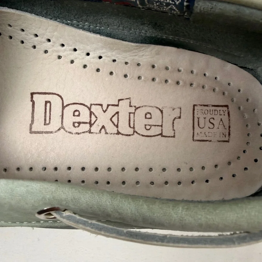 Dexter Mens Boat Shoes 9.5 M Blue Grey Cream Leather Made in USA P619-22 Loafers
